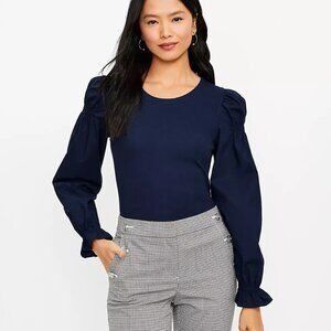 NWOT LOFT Ruffle Cuff Mixed Media Blouse, XS Petite